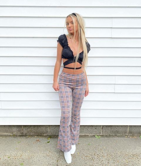 Black Crop Top with Plaid Flare Leggings 